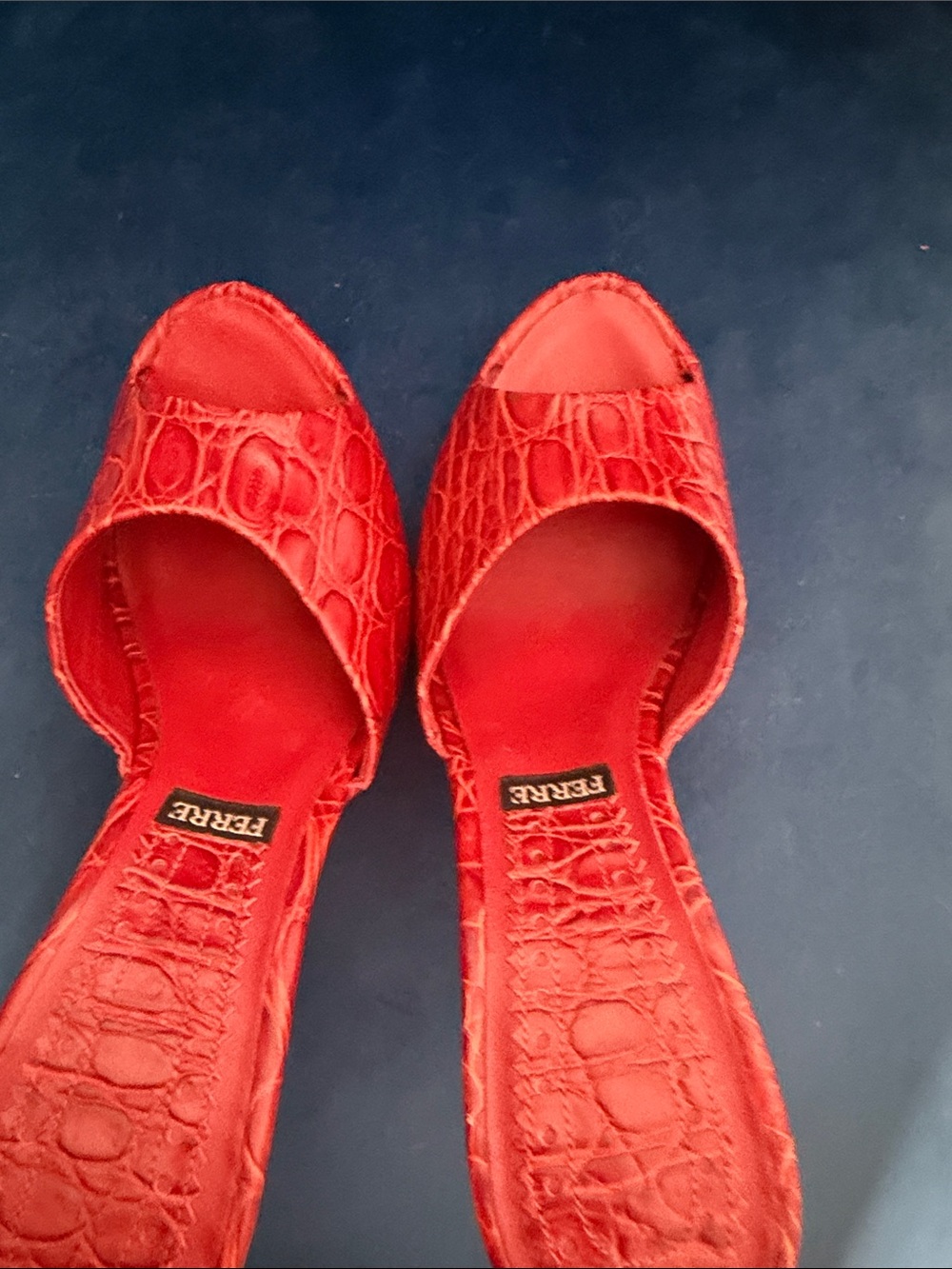 Ferre Red Croc-Embossed Slide Heels for Women - Picture 8 of 9